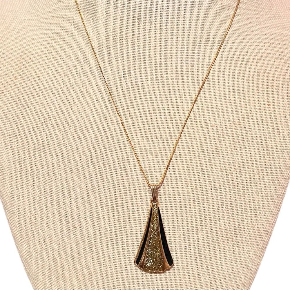 Vintage Glittery Gold and Black Pendant Necklace